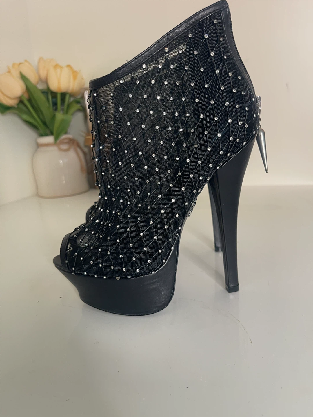 Rock & Republic Black Mesh Studded Peep-Toe Heels - photo 4