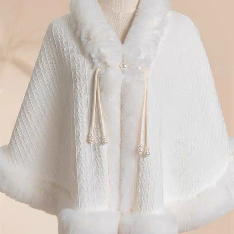 White Faux Fur Trimmed Cloak