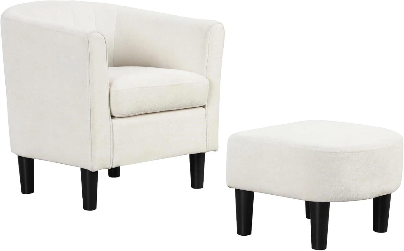 Cream Accent Chair and Ottoman Set