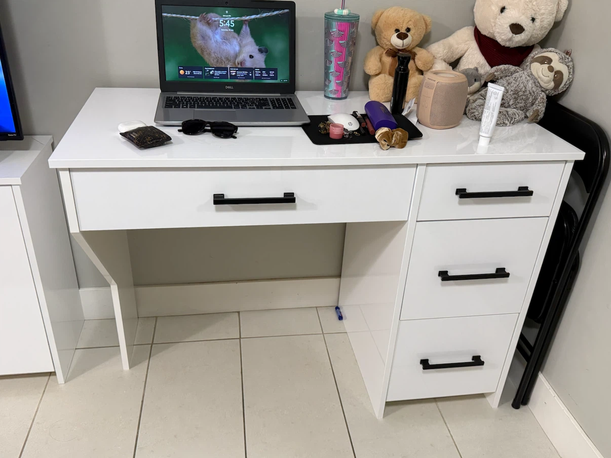 White Vanity Desk with Drawers - photo 2