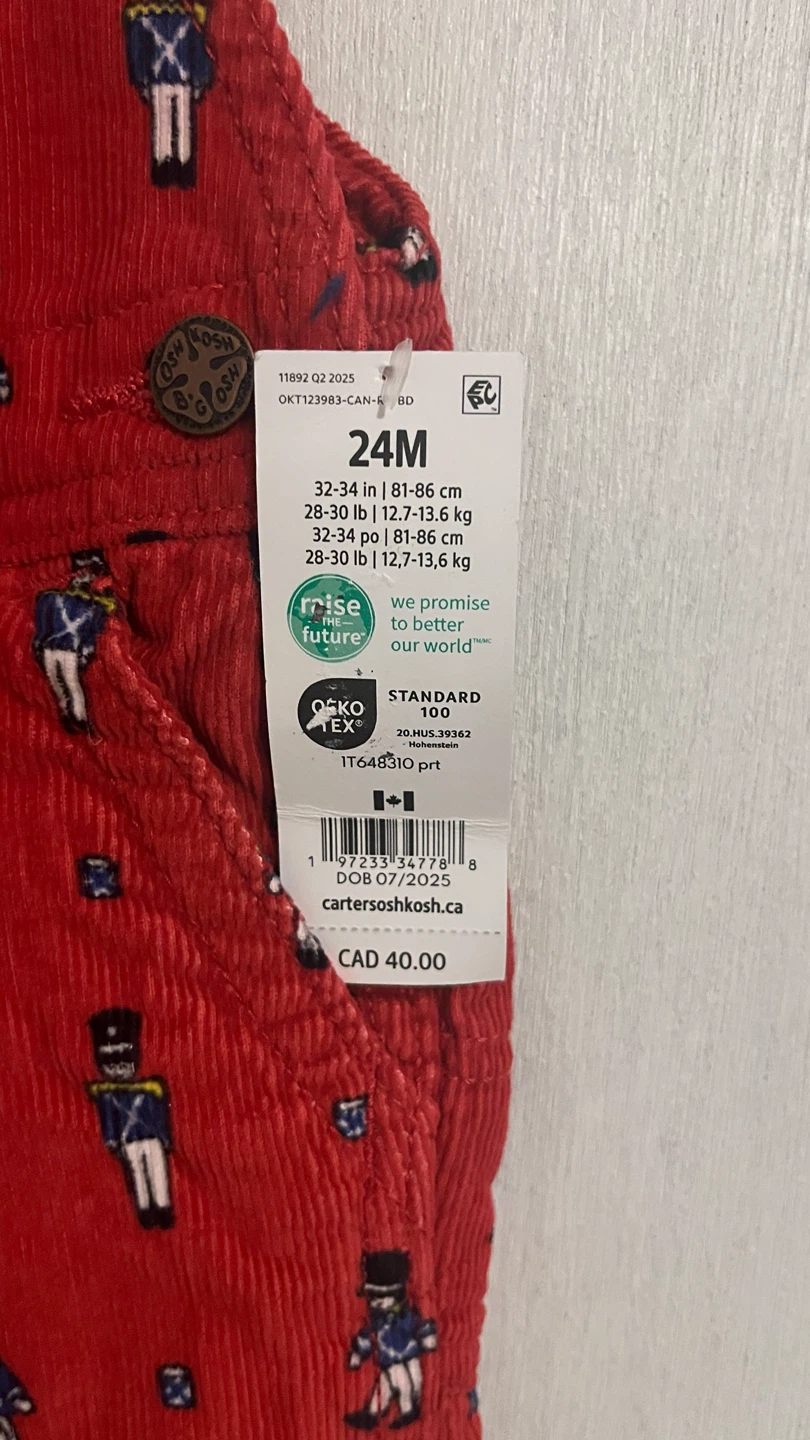 24M - OshKosh B'gosh Red Corduroy Toy Soldier Overalls - 24M - photo 3