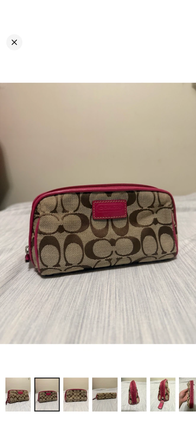 Vintage Coach Beige/Brown/Pink Signature Cosmetic Pouch - photo 2