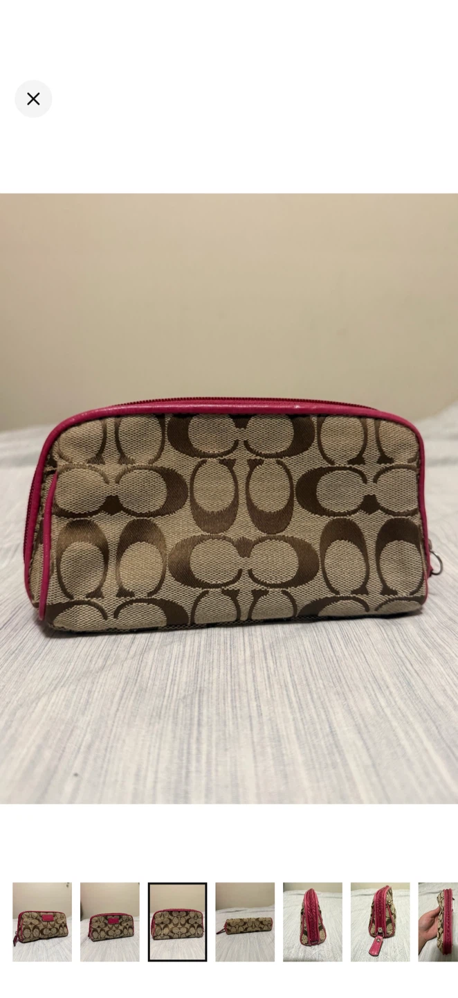 Vintage Coach Beige/Brown/Pink Signature Cosmetic Pouch - photo 3