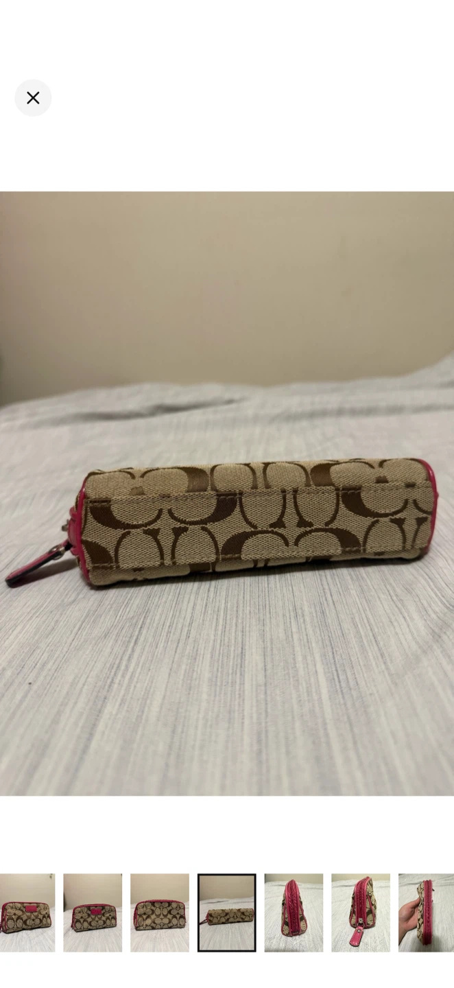 Vintage Coach Beige/Brown/Pink Signature Cosmetic Pouch - photo 4