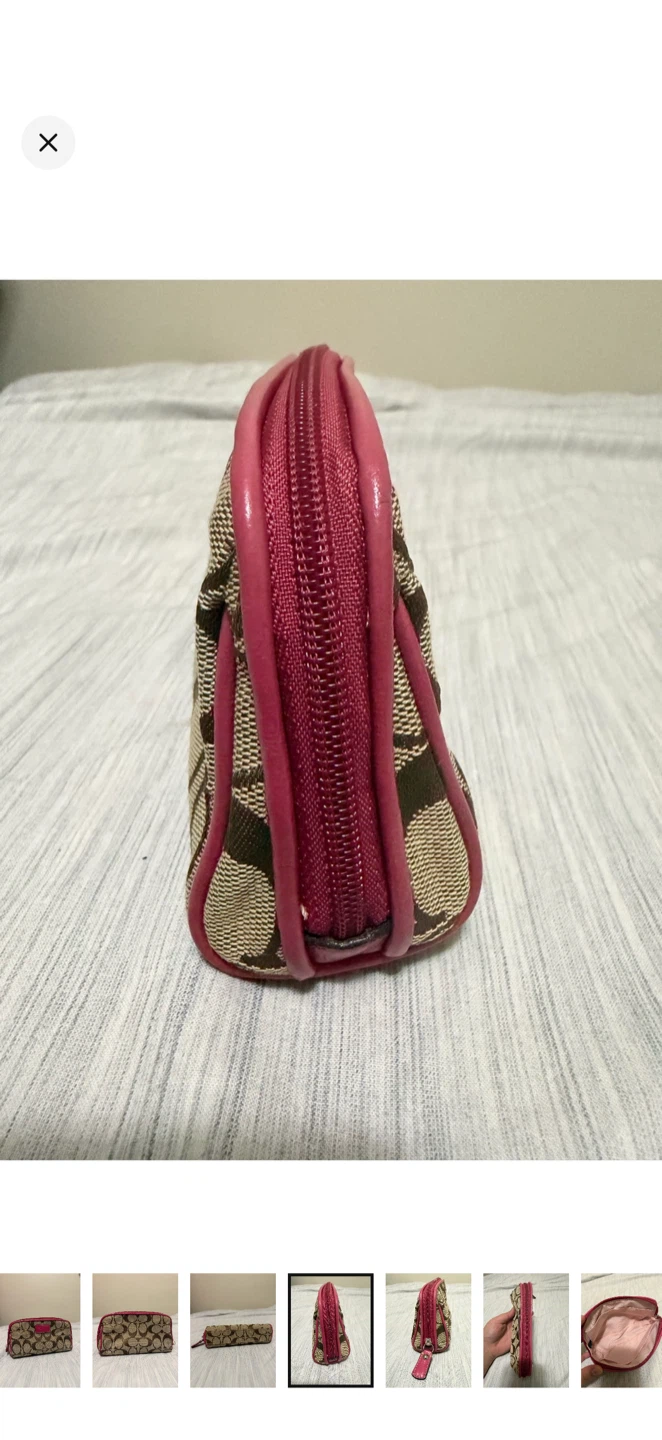 Vintage Coach Beige/Brown/Pink Signature Cosmetic Pouch - photo 5