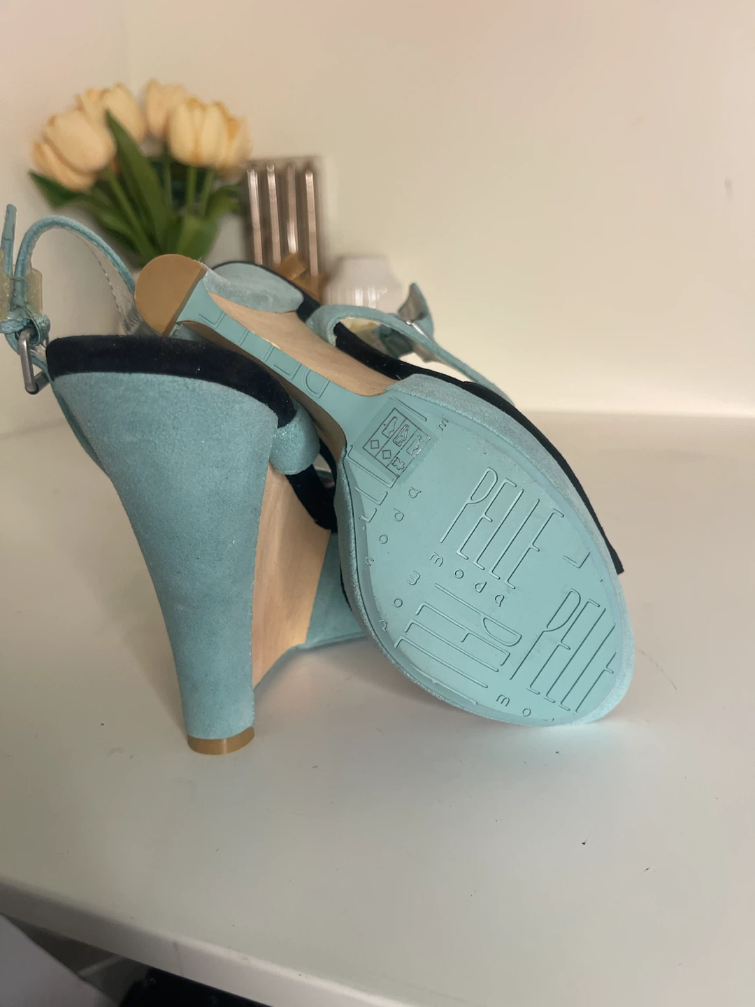 Pelle Moda Teal Suede Wedge Sandals - photo 3