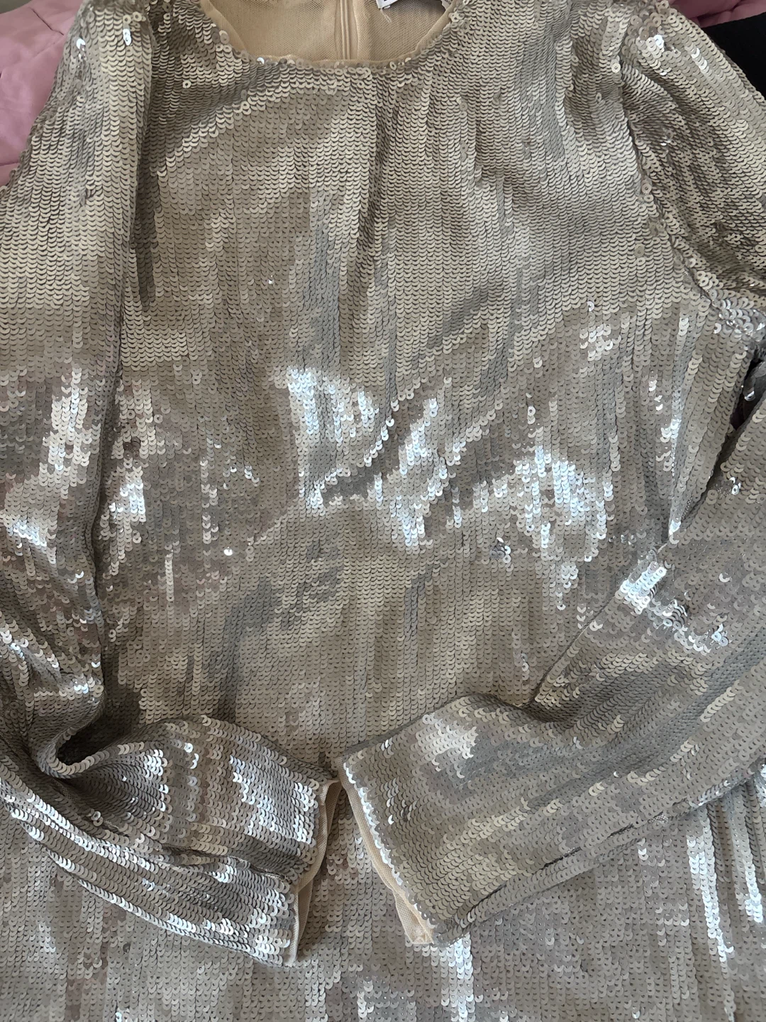 Zara Silver Sequin Long Sleeve Dress