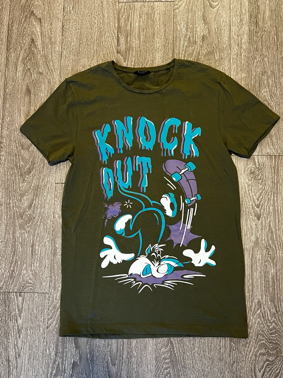 Olive Green T-Shirt "Knock Out" Graphic