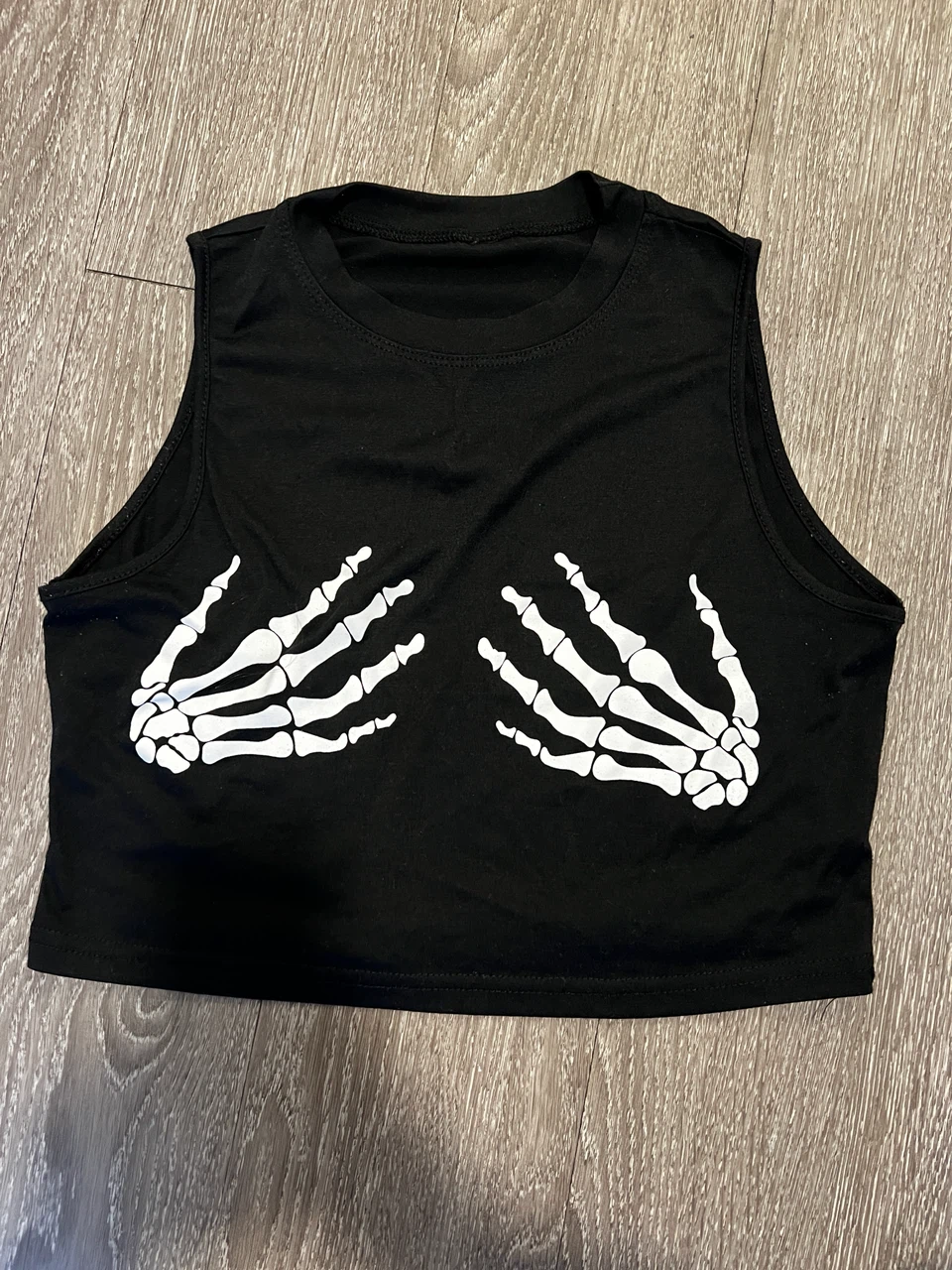 Black Skeleton Hand Crop Top