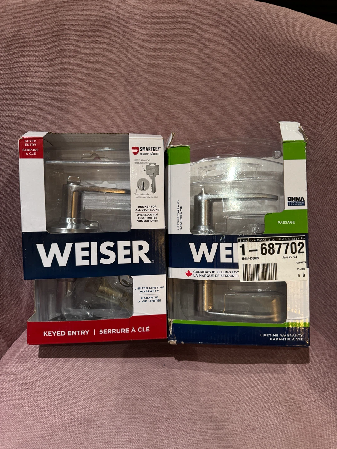 NEW Weiser Satin Nickel Door Lever Handles – Set of 2