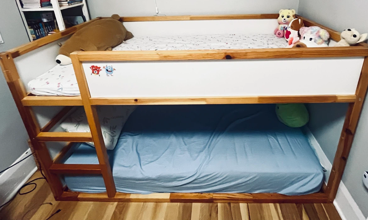 Wooden Ikea Bunk Bed with White Accents