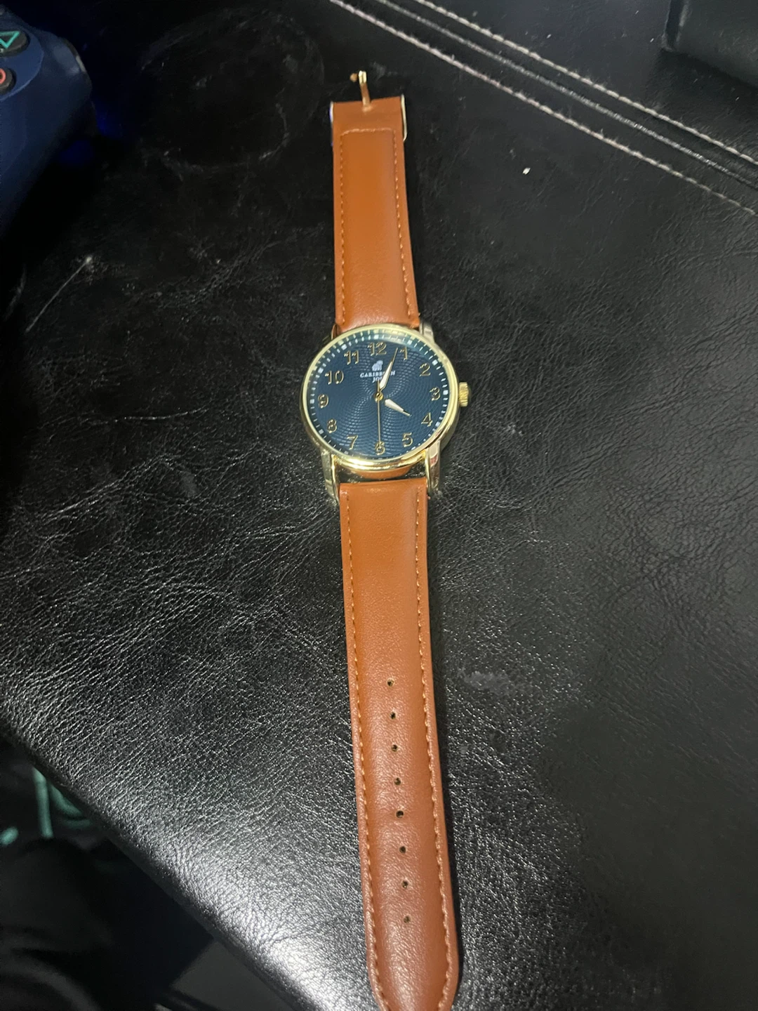 Caribbean Joe Blue Dial Watch with Brown Leather Strap