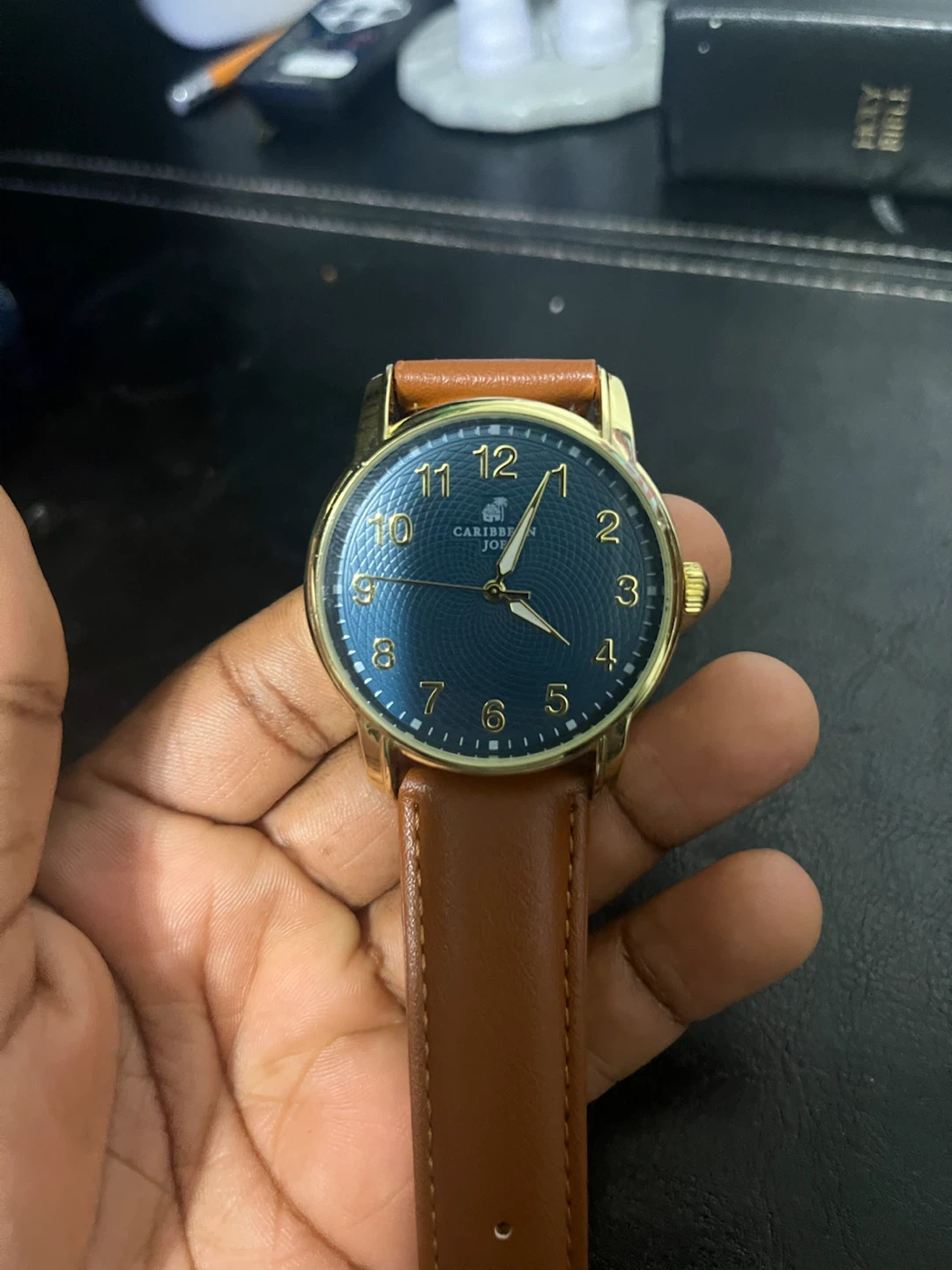 Caribbean Joe Blue Dial Watch with Brown Leather Strap - photo 2