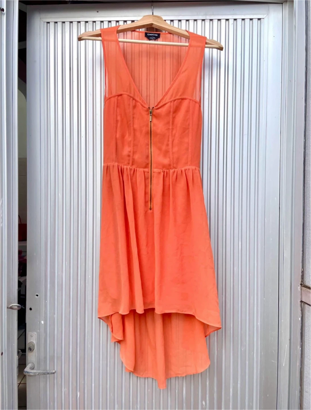 Bebe Orange Sleeveless High-Low Dress