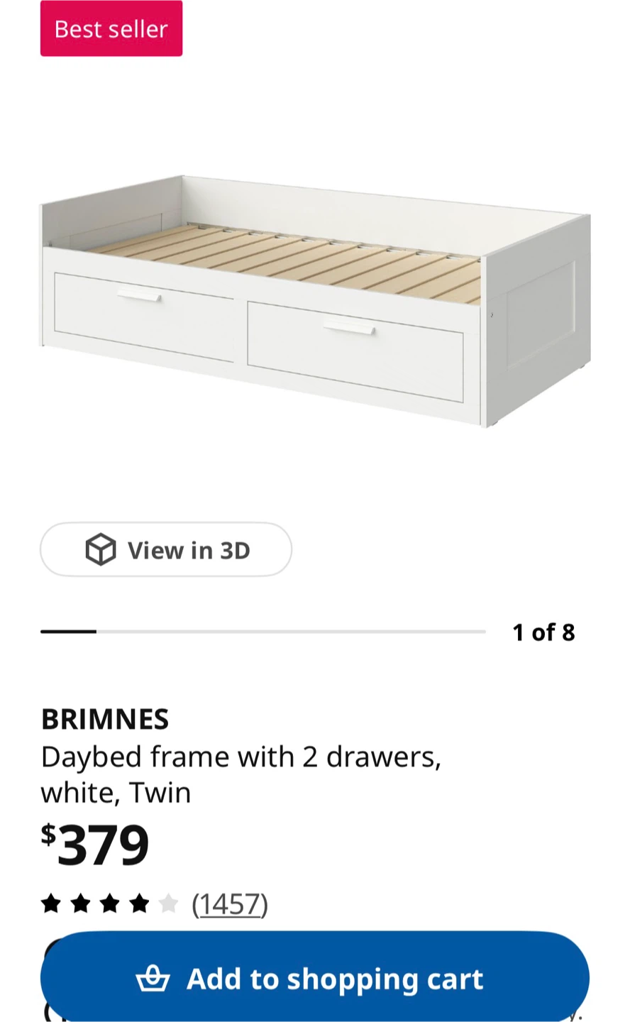 IKEA BRIMNES Daybed Frame with 2 Drawers - White, Twin