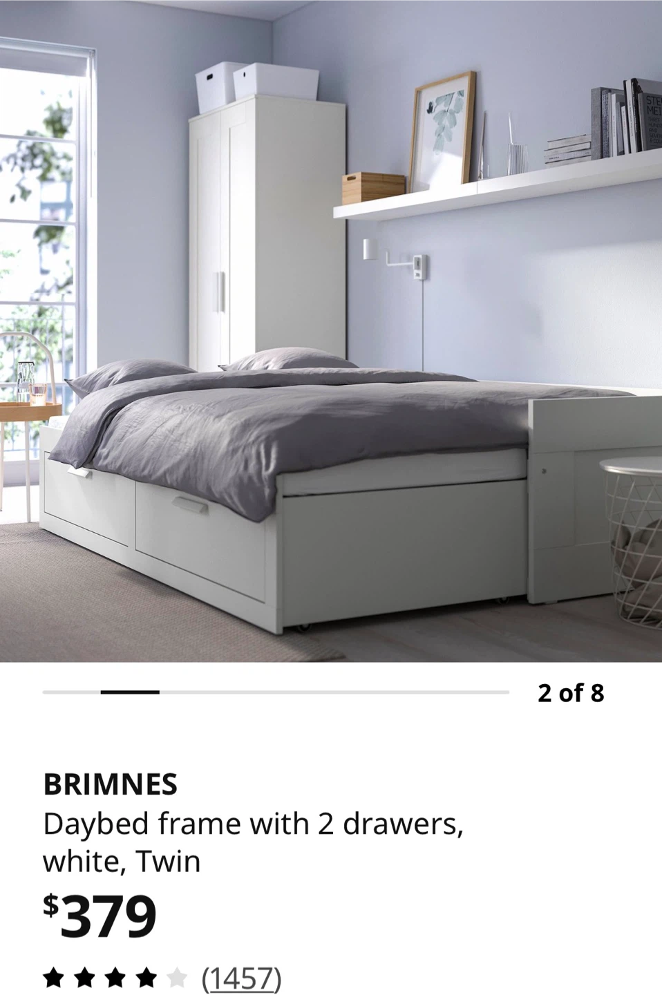 IKEA BRIMNES Daybed Frame with 2 Drawers - White, Twin - photo 2