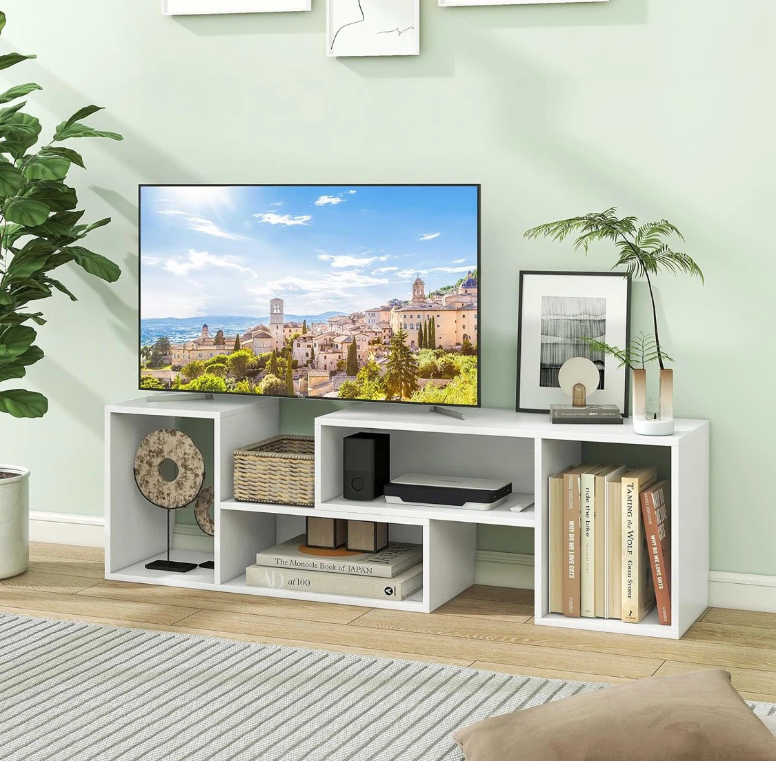 Adjustable White TV Stand Console Shelf - photo 2