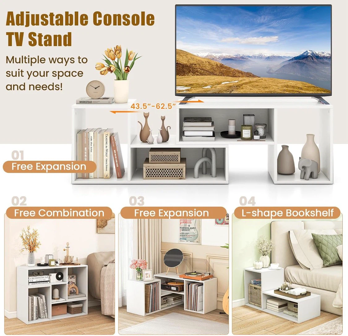 Adjustable White TV Stand Console Shelf - photo 4