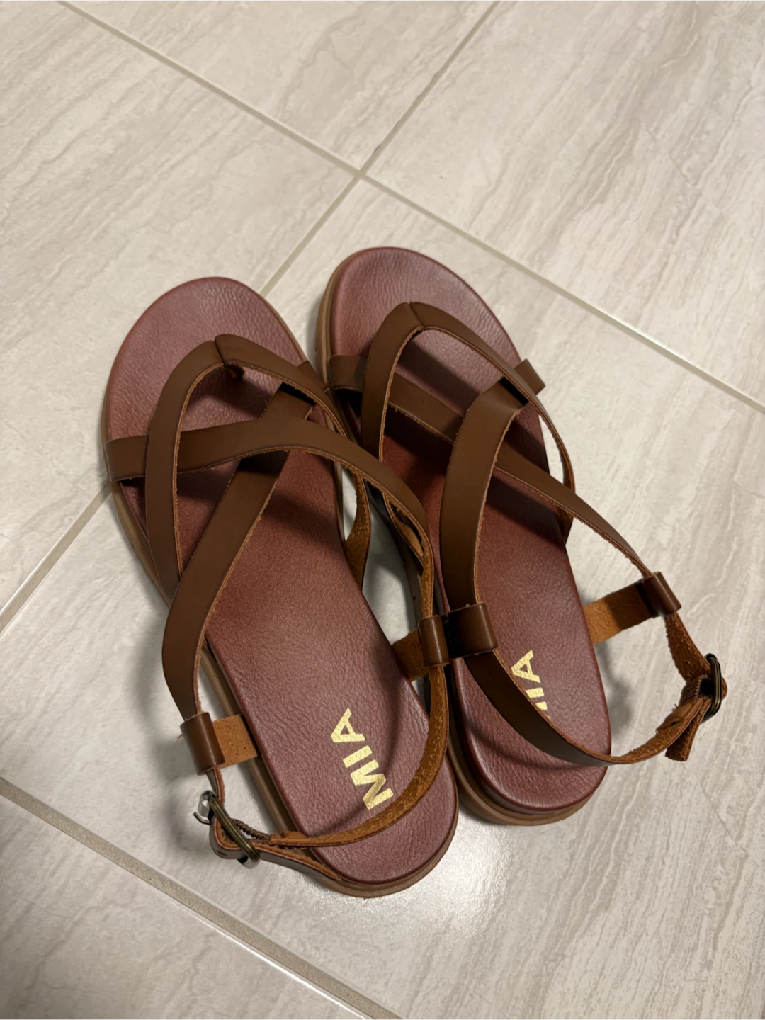 MIA Brown Leather Strappy Sandals