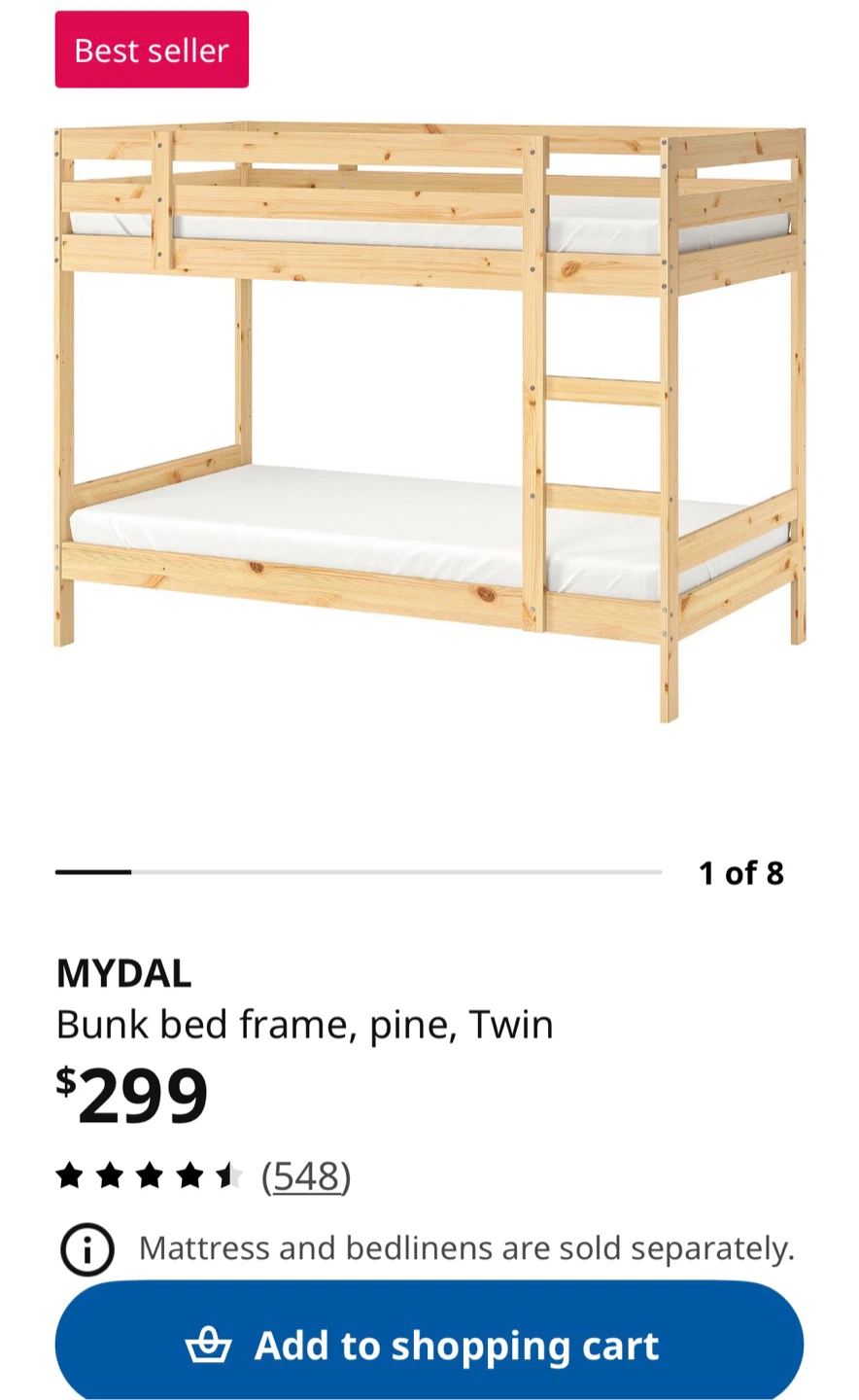 IKEA MYDAL Bunk Bed Frame, Pine, Twin