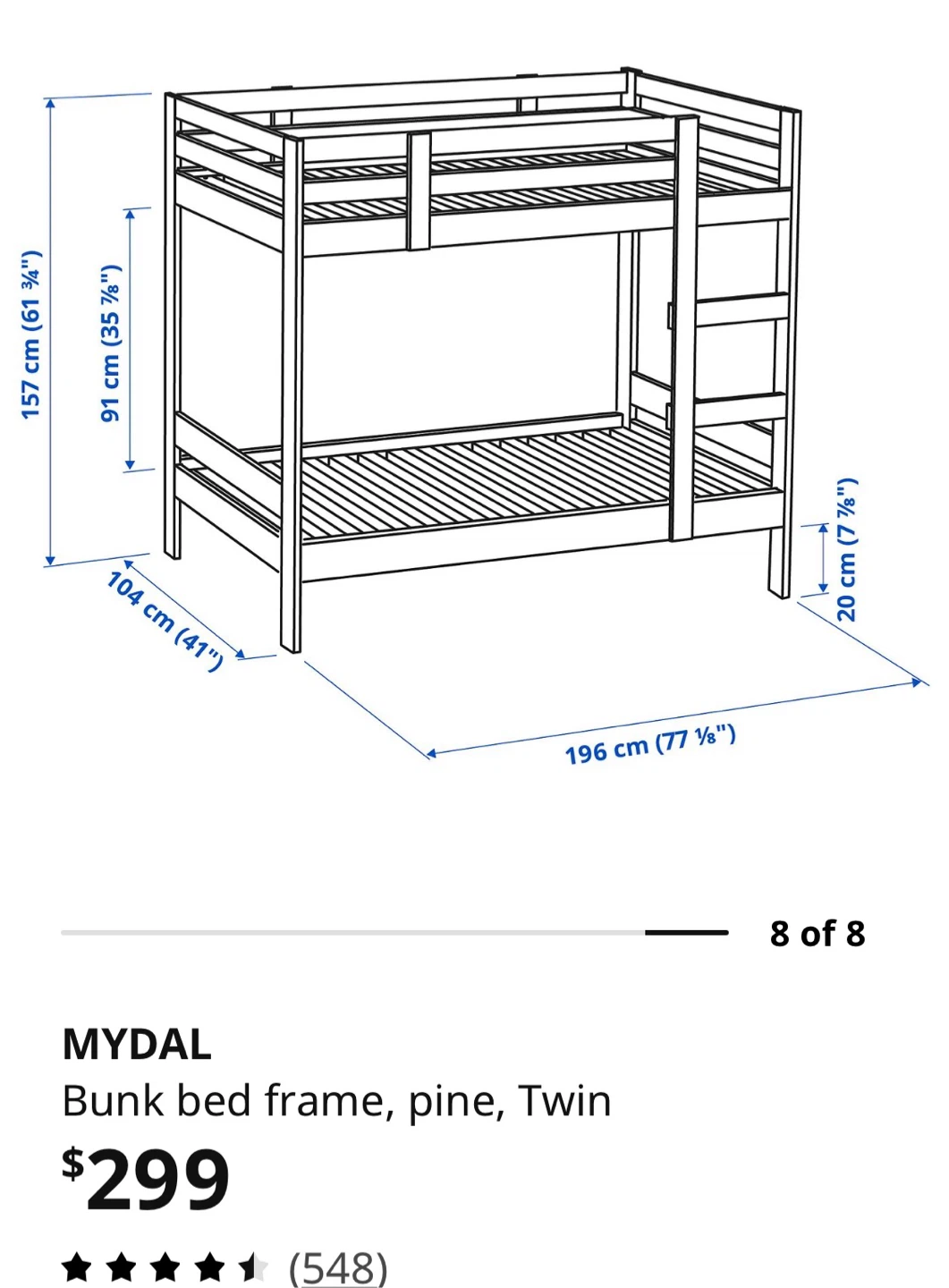 IKEA MYDAL Bunk Bed Frame, Pine, Twin - photo 2