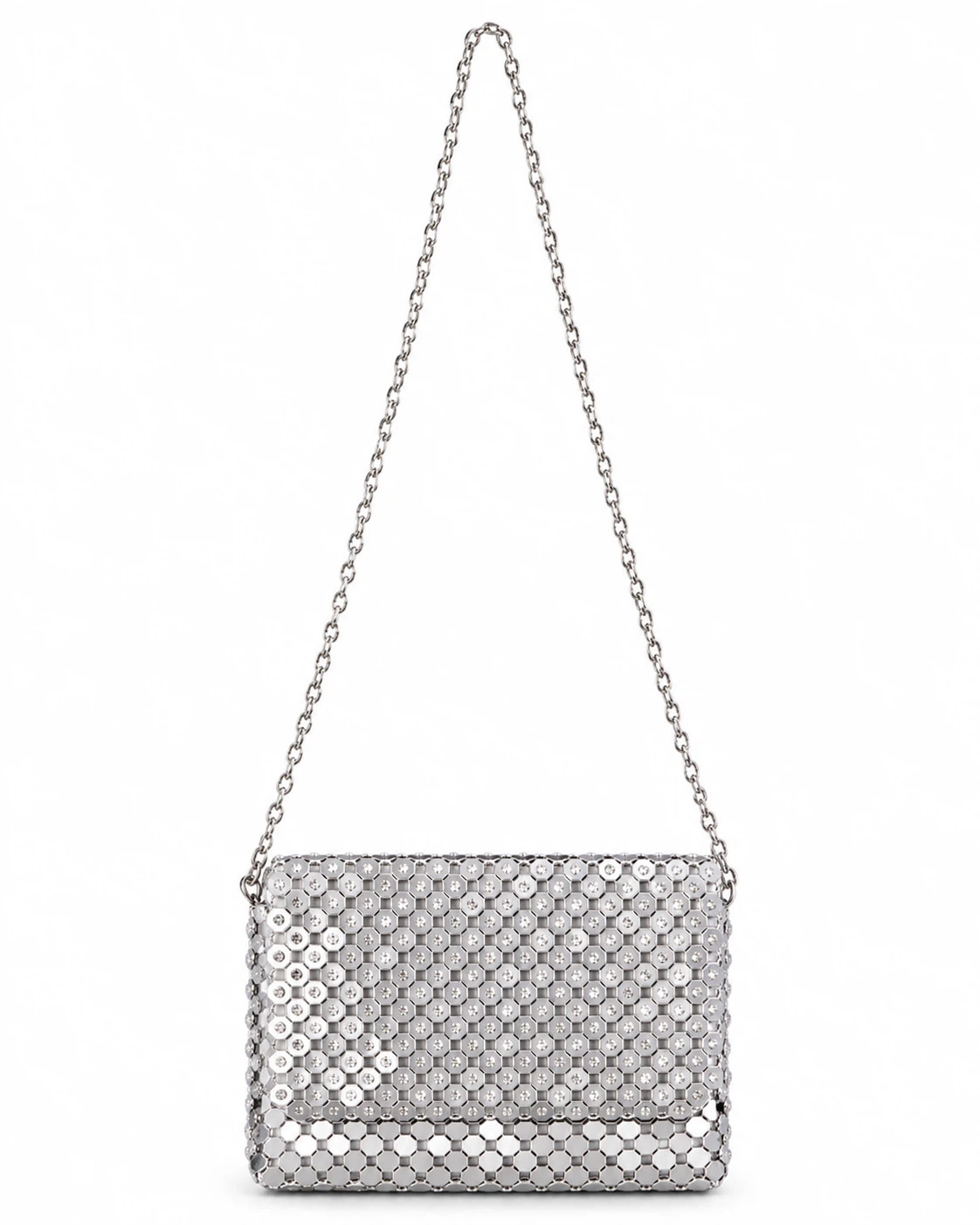 Silver Embellished Clutch Bag with Chain Strap