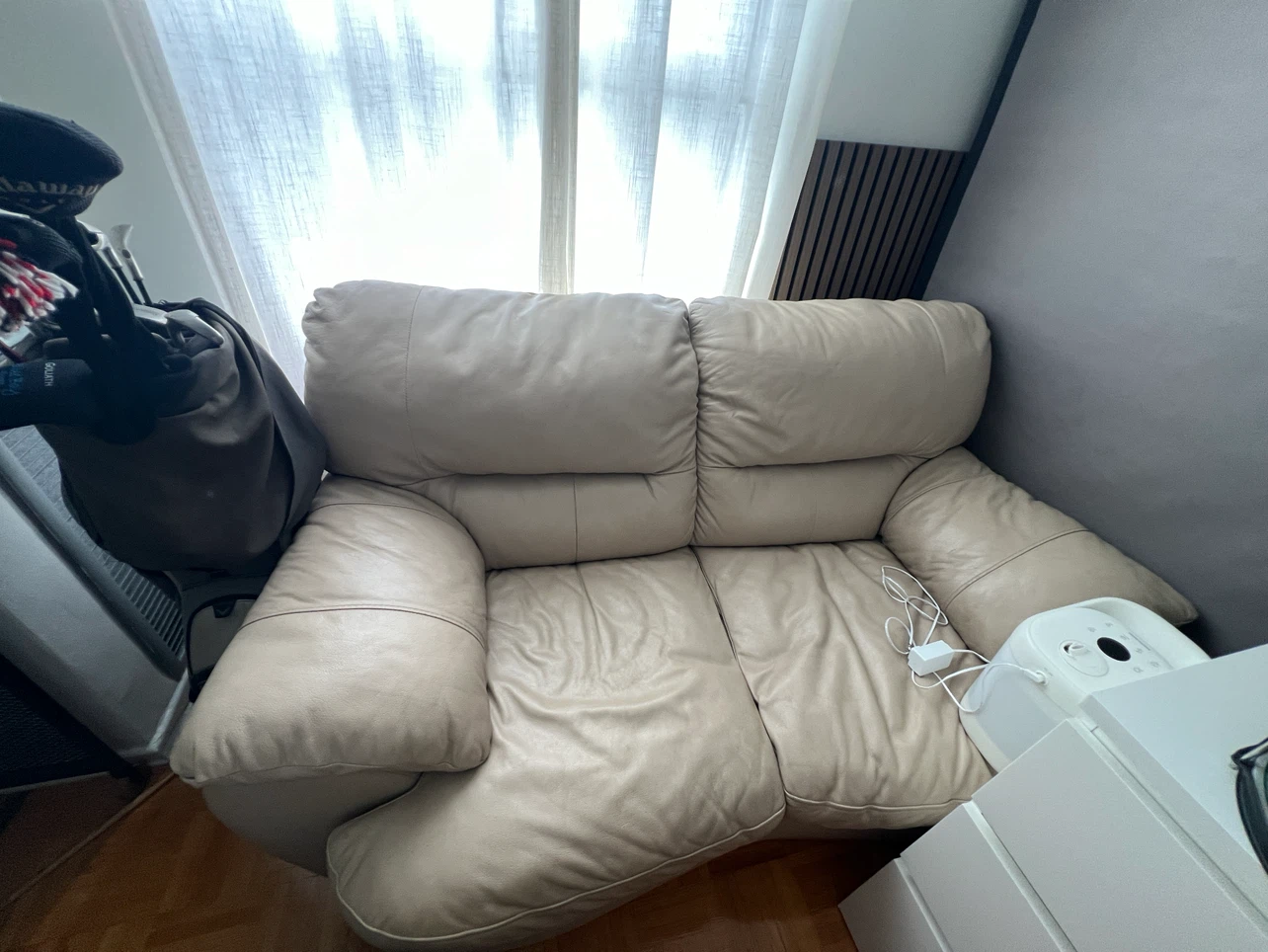 Cream Leather Loveseat Sofa