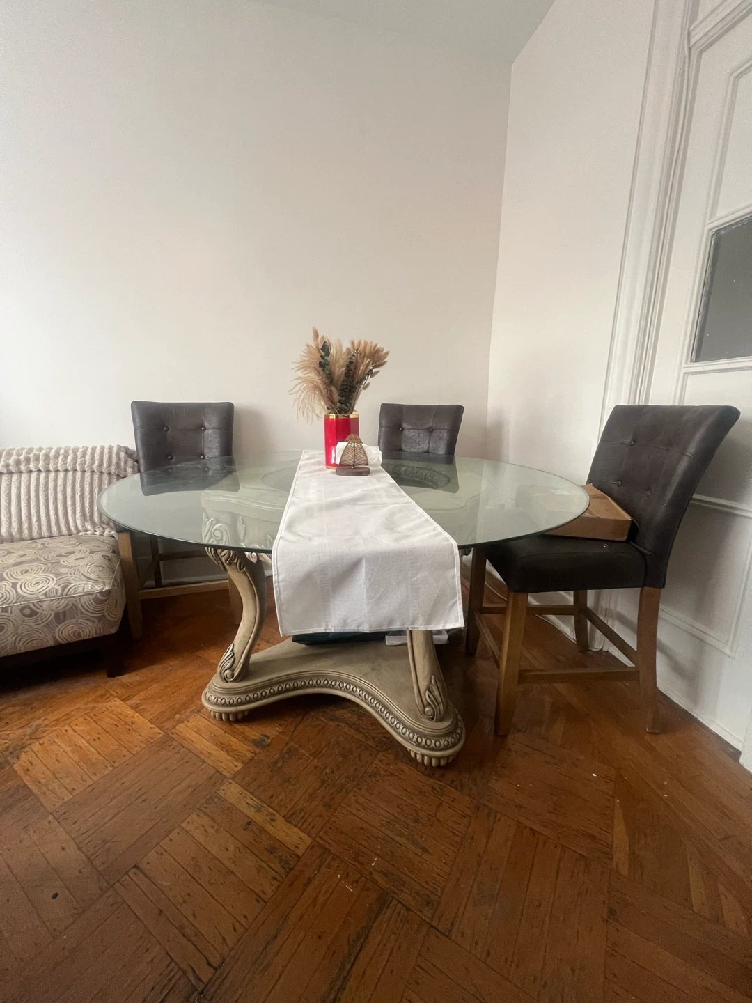 Round Glass Top Dining Table with Ornate Base - photo 2
