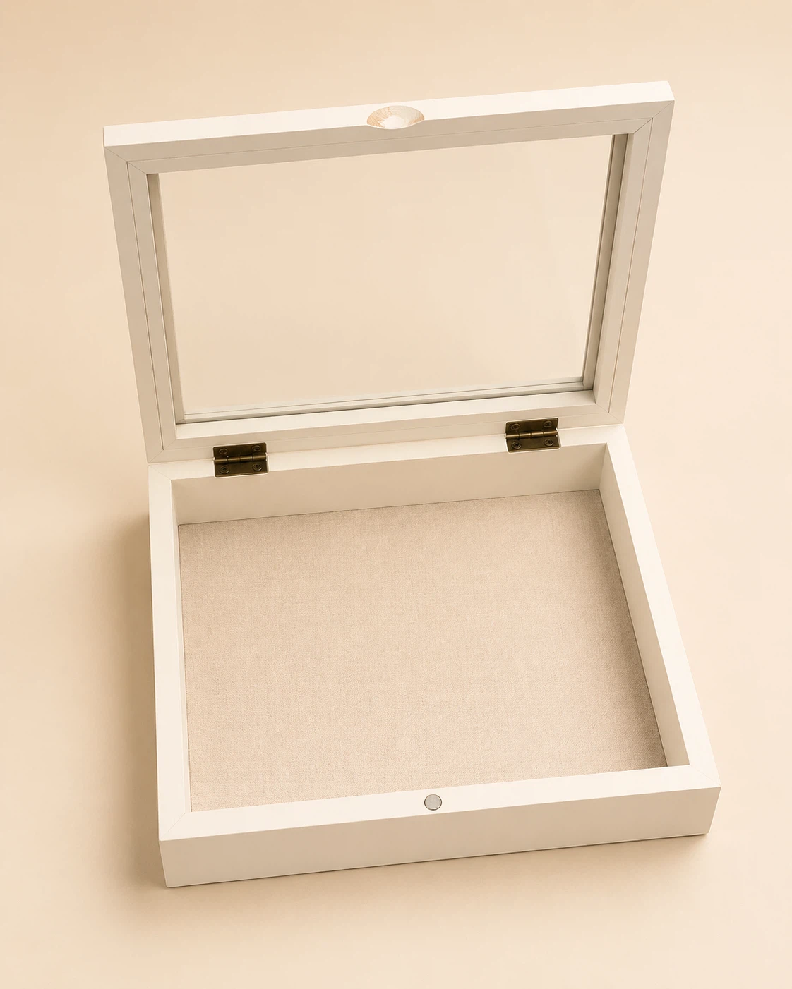 White Hinged Shadow Display Box with Glass Lid
