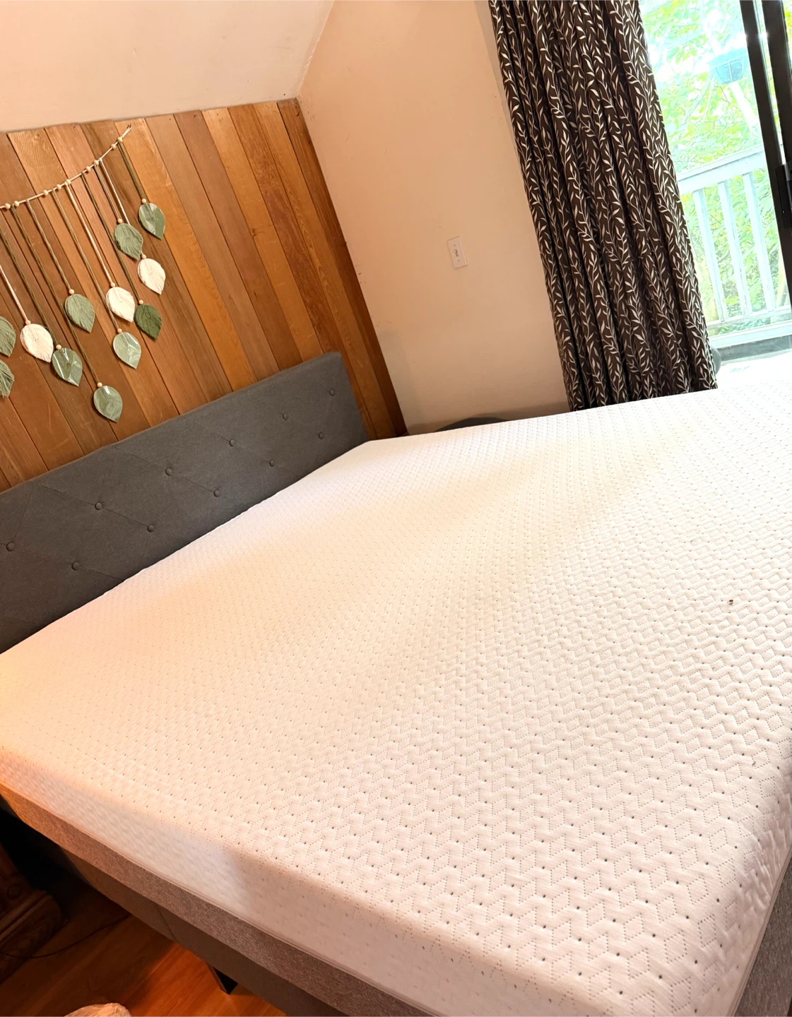 Grey Tufted Headboard and Mattress