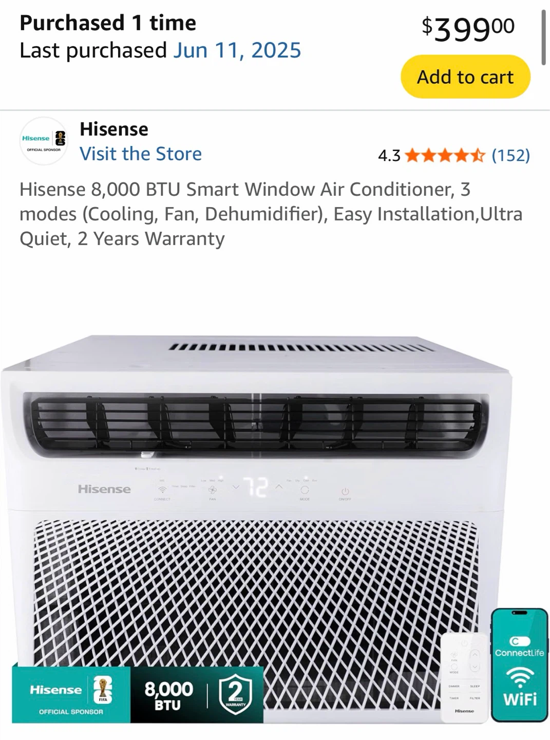 Hisense 8,000 BTU Smart Window Air Conditioner - photo 2