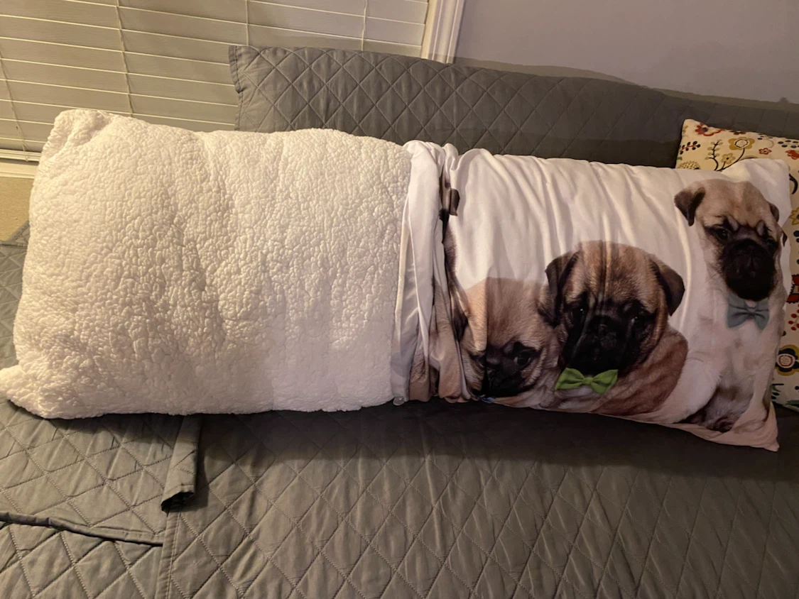 Pug Print Body Pillow with Sherpa Back - photo 3