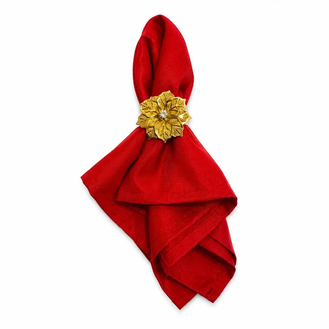 Red Napkin with Gold Flower Napkin Ring (Set of 6)