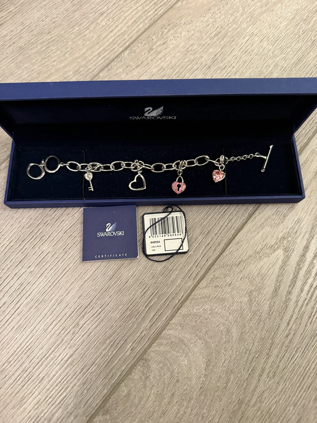 Swarovski Pink Heart Lock Charm Bracelet 18cm