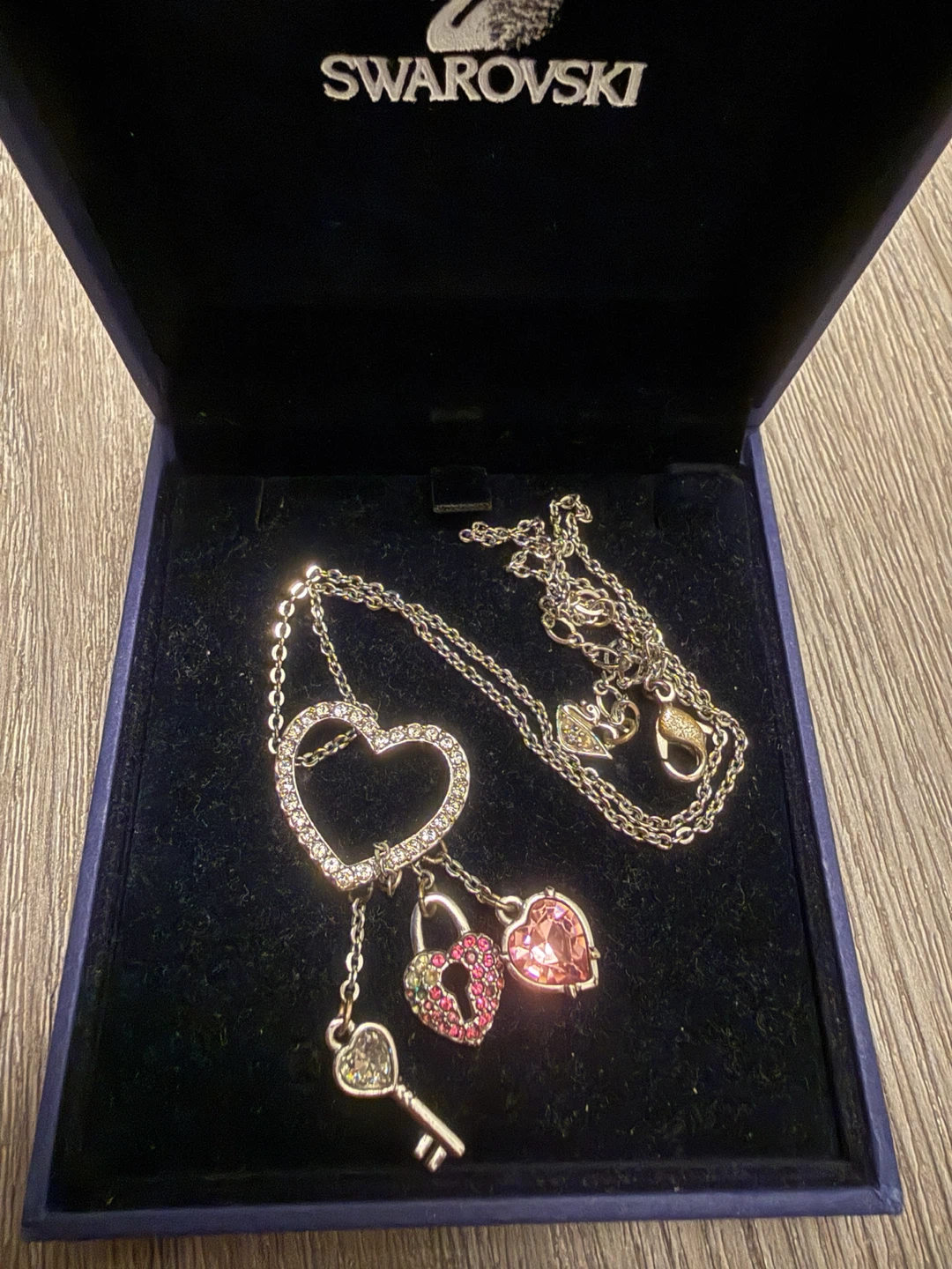 Swarovski Heart Lock and Key Pendant Necklace