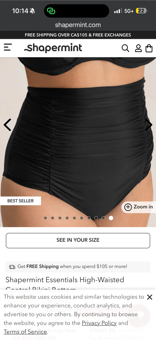 Shapermint Essentials High-Waisted Control Bikini Bottom