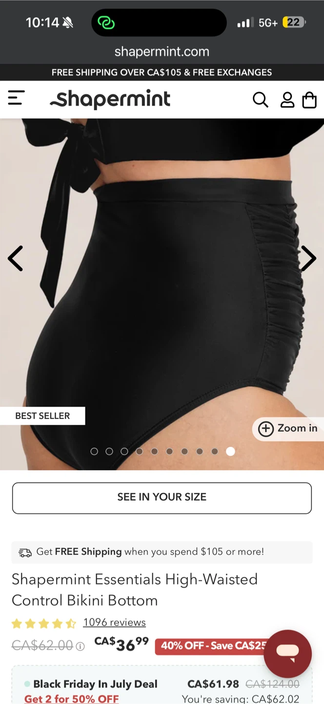 Shapermint Essentials High-Waisted Control Bikini Bottom - photo 2