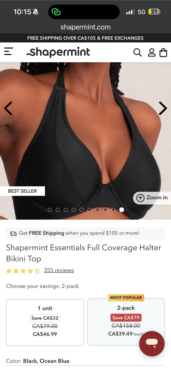 Shapermint Essentials Full Coverage Halter Bikini Top - photo 2