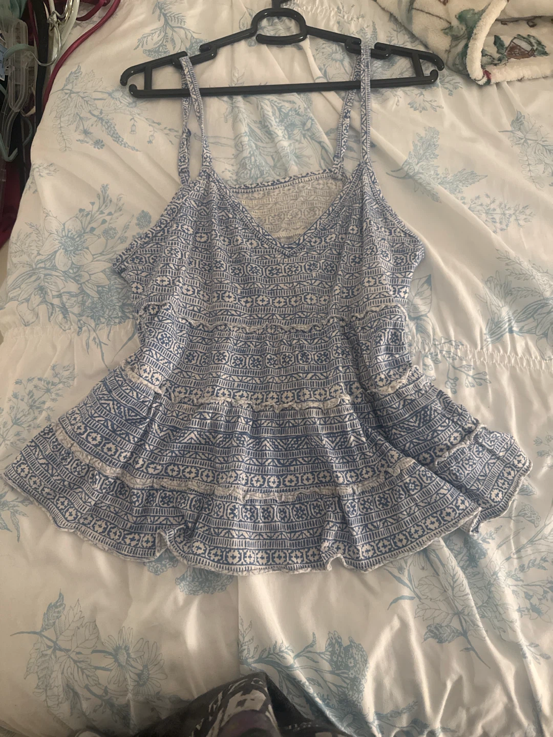 American Eagle Blue & White Pattern Tank Top