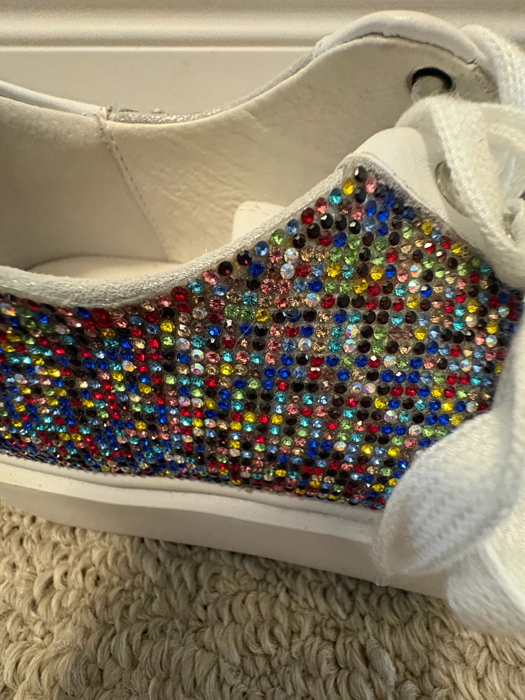 White Leather Sneakers with Rhinestone Embellishment - photo 2