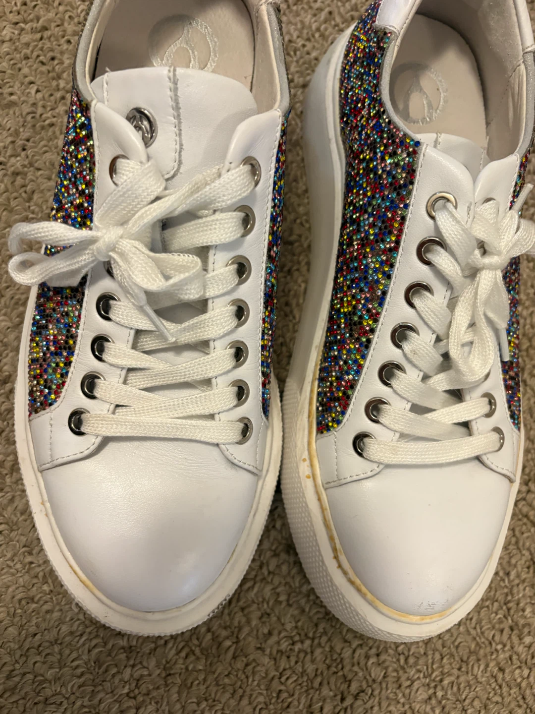 White Leather Sneakers with Rhinestone Embellishment - photo 4