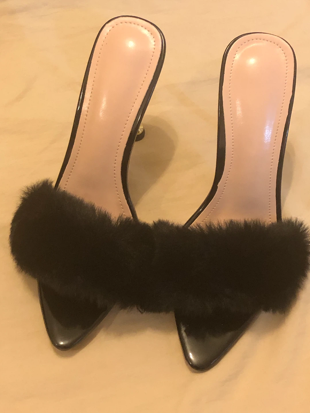 Black Fur Slide Heels - photo 2