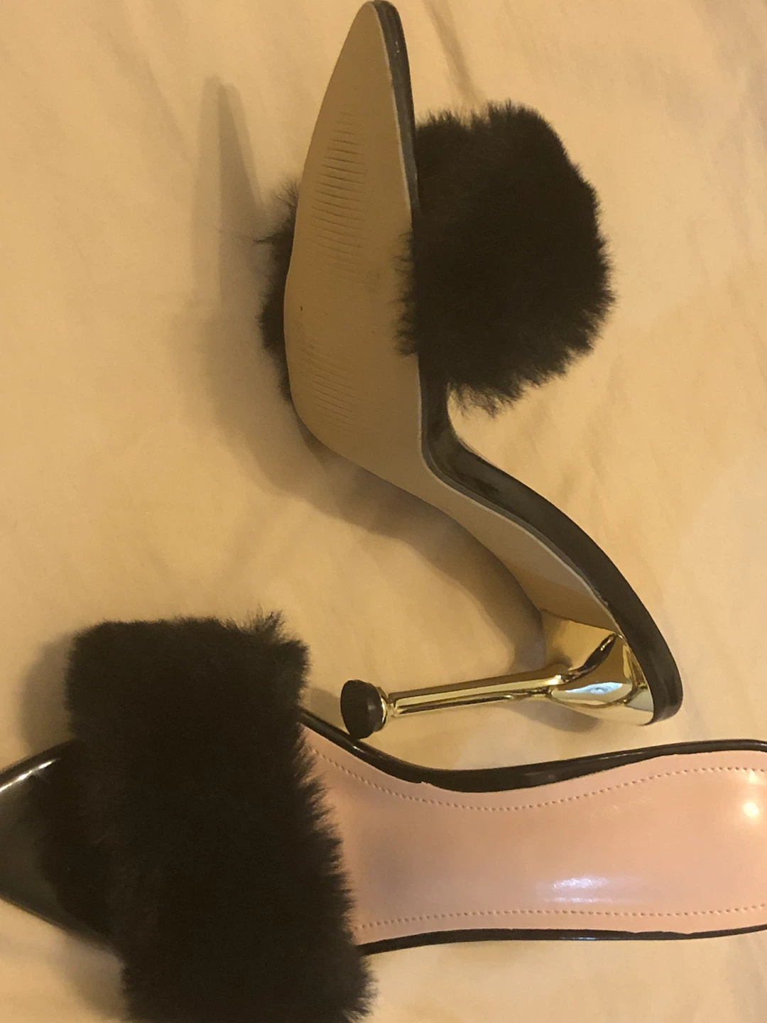 Black Fur Slide Heels - photo 3