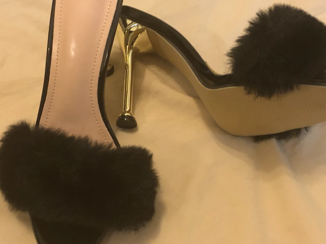 Black Fur Slide Heels - photo 4