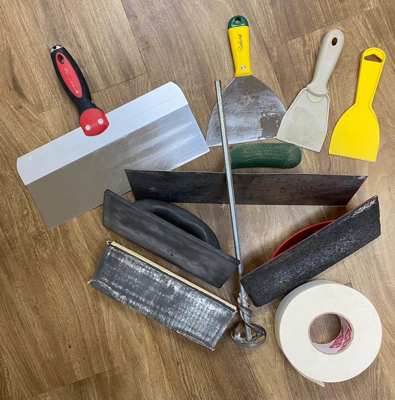 Drywall & Plaster Tools Lot - Trowels, Sander, Mixer, Tape