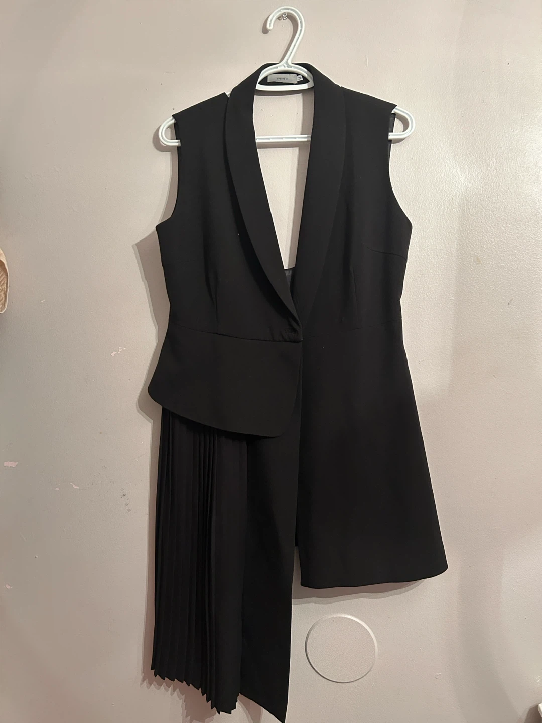 Black Asymmetrical Vest with Pleated Skirt Detail