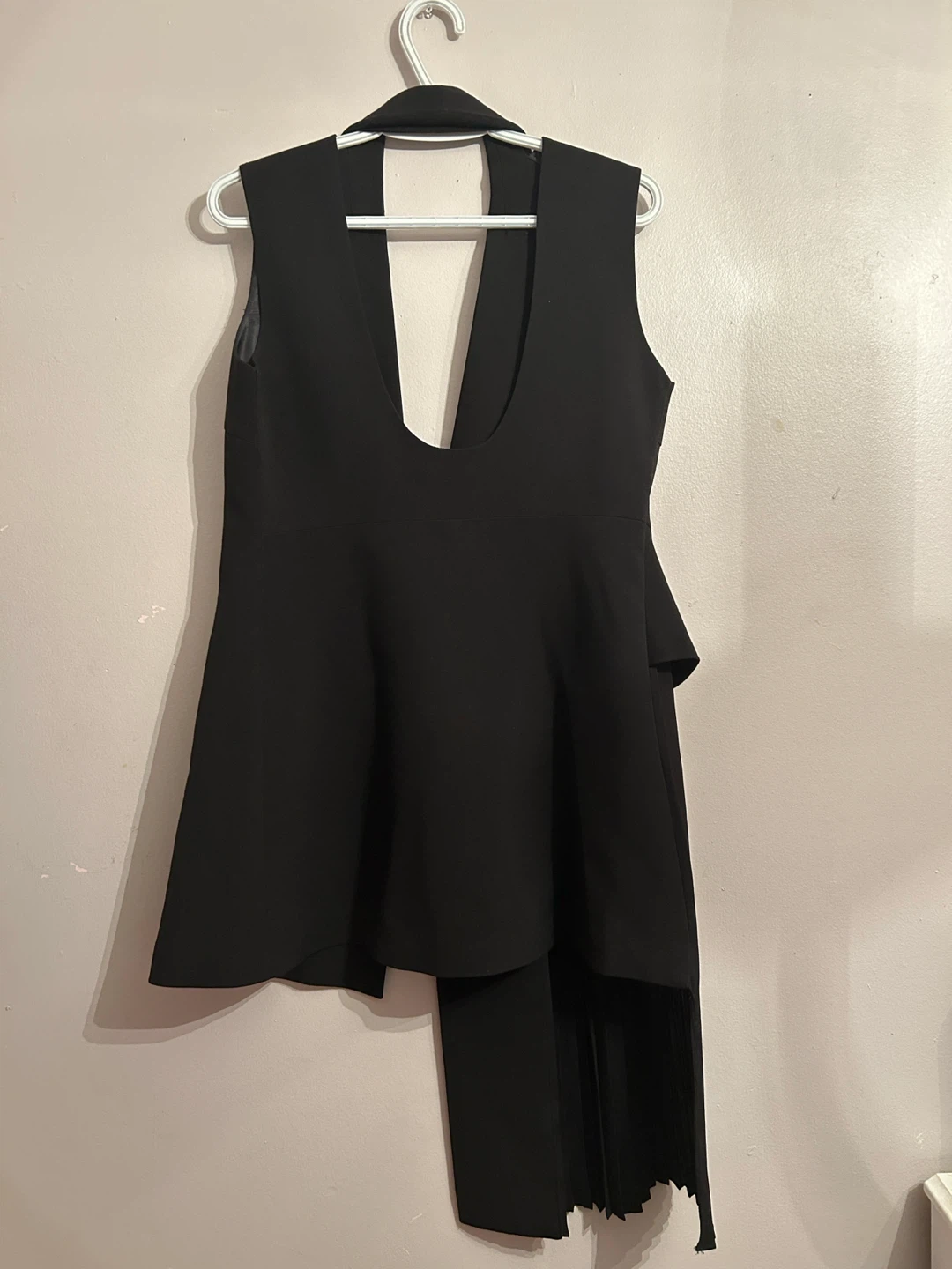 Black Asymmetrical Vest with Pleated Skirt Detail - photo 2