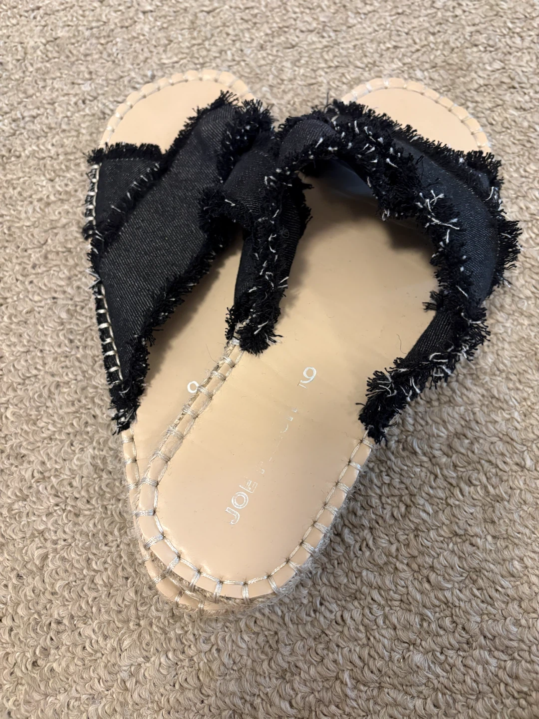 Joe Fresh Black Denim Frayed Slide Sandals Size 9