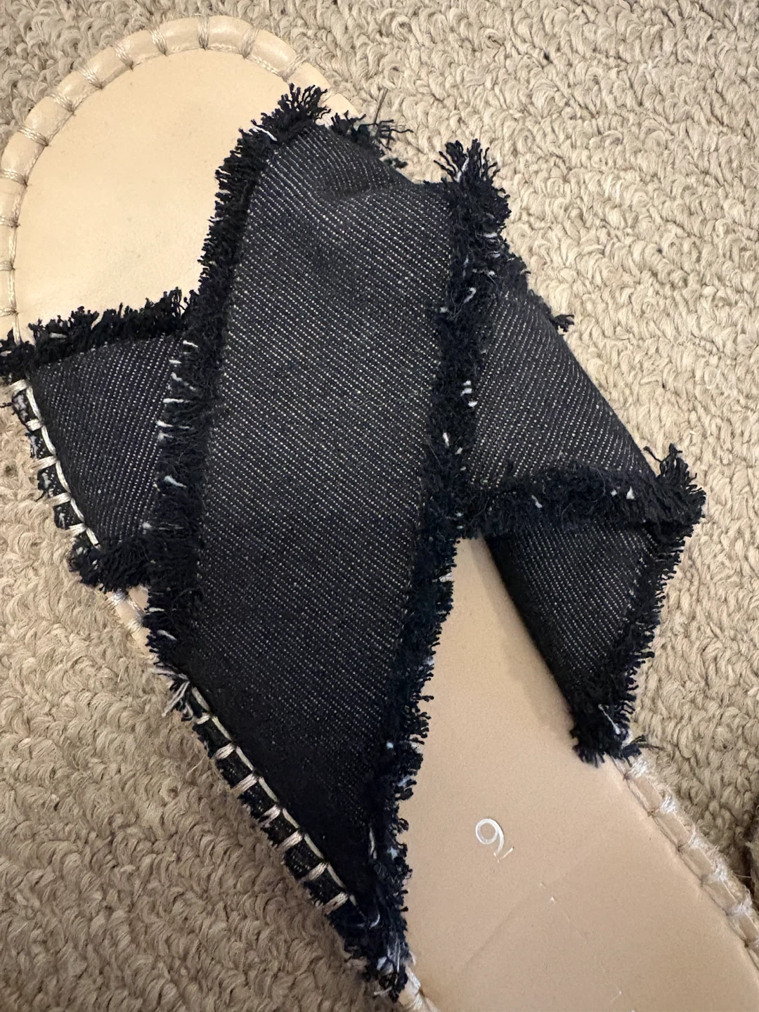 Joe Fresh Black Denim Frayed Slide Sandals Size 9 - photo 2