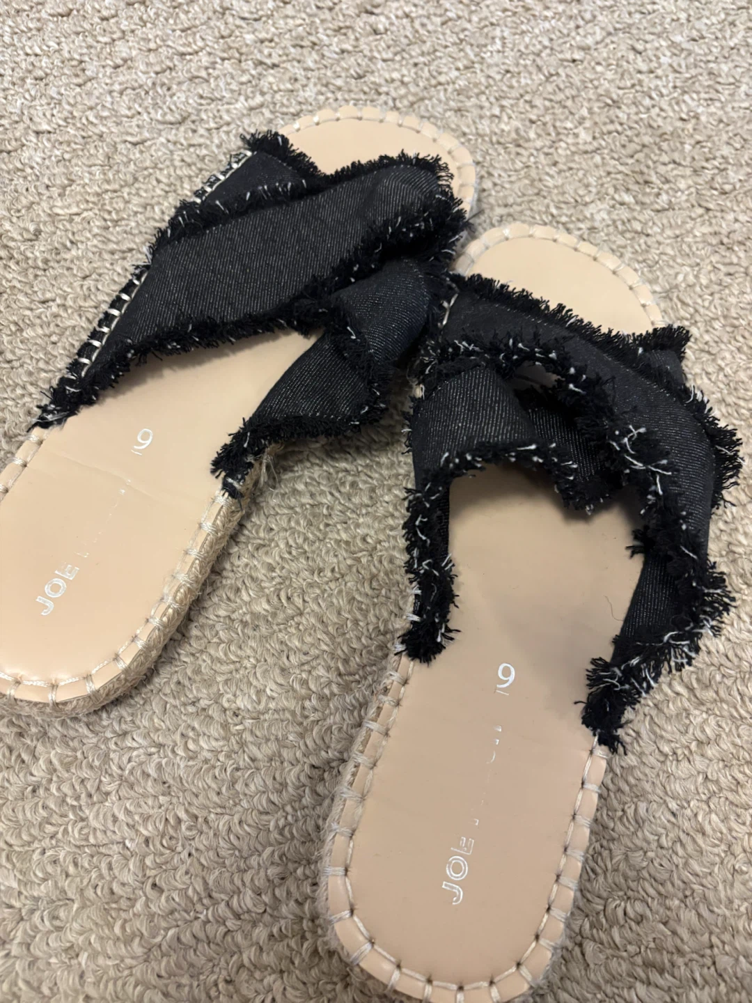 Joe Fresh Black Denim Frayed Slide Sandals Size 9 - photo 5